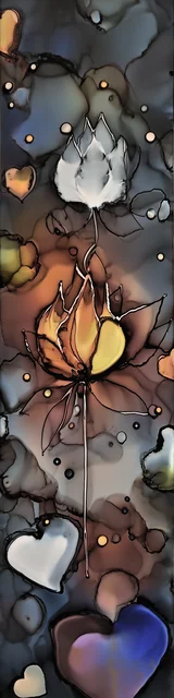 Free abstract flower art bookmark featuring a mostly gray abstract floral design